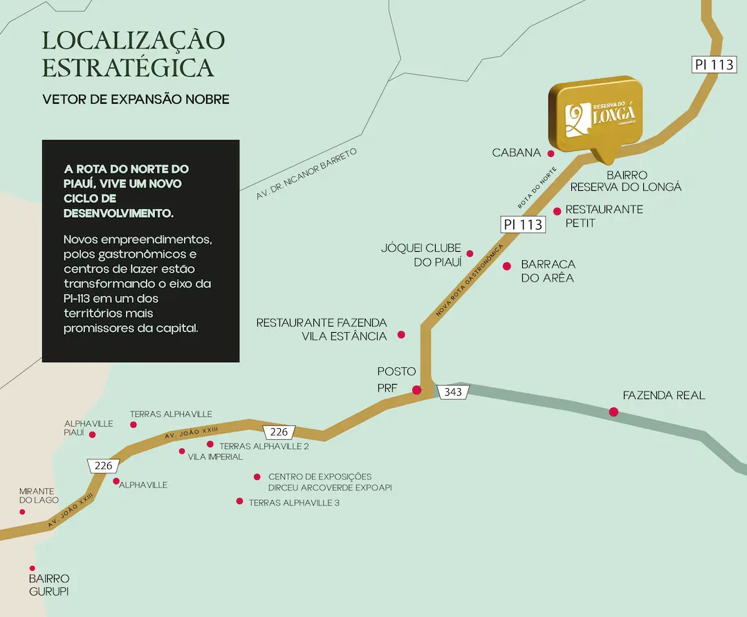 Mapa da localização do Reserva do Longá no eixo da PI-113